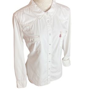 Levi's White Cotton Long Sleeve Pearl Snap Button Up Shirt